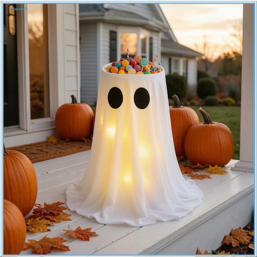 [Ky] Bát Trick or Treat Đồ trang trí ngoài trời ma quái Bát kẹo Halloween Ghost có thể điều chỉnh độ