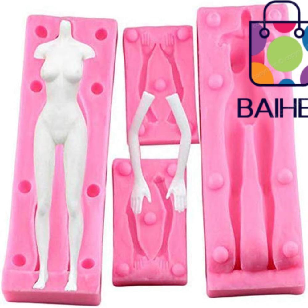 Khuôn Phụ Nữ BAIHEE, Đất Sét Toàn Thân Silicon, Búp Bê Nữ 5 Chiếc Đóng Gói Hình Thân Dụng Cụ Fondant