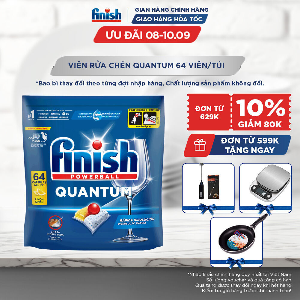 [SHOPEE VIP] Viên Rửa Chén Bát Finish Powerball Quantum Powerful Clean & Shine 64 viên
