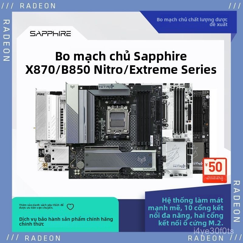 Bo mạch chủ Sapphire AMD X870/B850M, Wi-Fi, DDR5, chơi game, tản nhiệt tốt, bền đẹp, mới