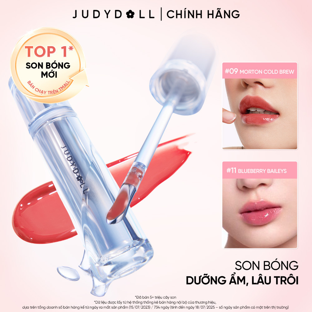JUDYDOLL Son bóng "Ice-iron" Watery Lip Gloss Lâu trôi Không dính cốc Dưỡng ẩm 2,4g