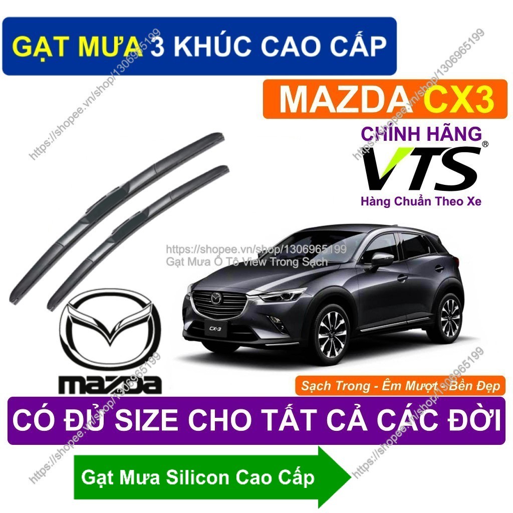 Gạt Mưa 3 Khúc Cao Cấp. Gạt Mưa Êm Mượt Kính Lái Mazda CX3. Cặp Gạt Mưa Kính Lái Mazda CX3.  Mazda C