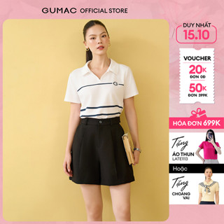 Áo thun polo nữ dáng lửng nẹp xẻ V in sọc ngang thun cá sấu thoáng mát thời trang GUMAC ATF06002