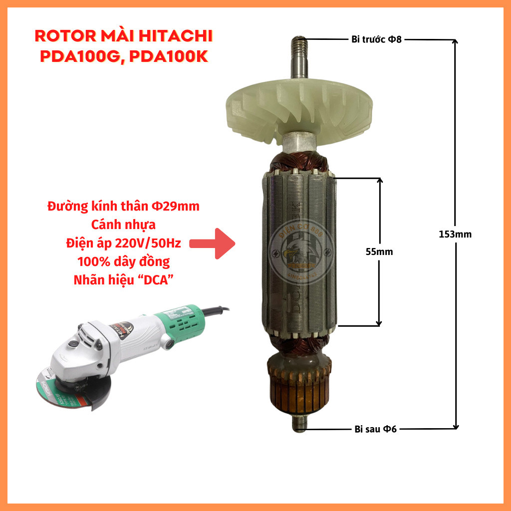 Rotor mài HITACHI PDA-100D, PDA-100K, PDA-100G Thân 29mm 220V - Tặng chổi than