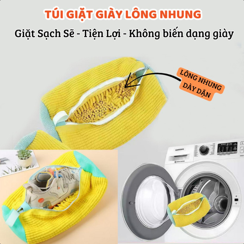 Túi giặt giày lông nhung tiện lợi - Giặt máy nhanh, sạch bóng - Không hư form giày & máy giặt