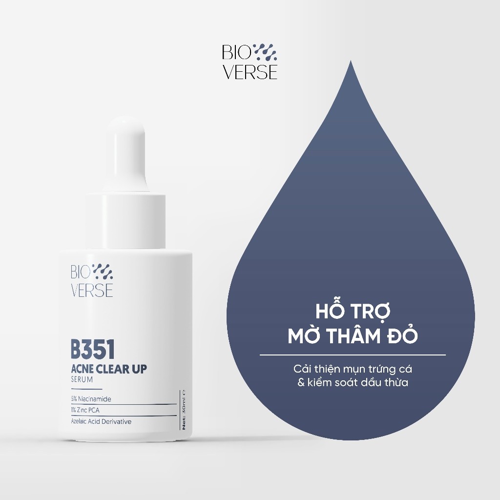 Tinh Chất Niacinamide 5% + Zinc 1% Hỗ Trợ Mụn Bioverse B351 Acne Clear Up Serum 30ml