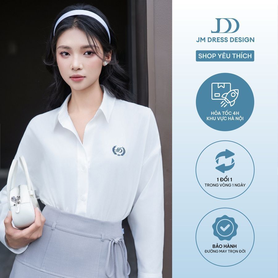 Áo sơ mi cổ đức tay chởm thêu túi ngực form to 2S26.2411RC thiết kế bởi JM Dress Design