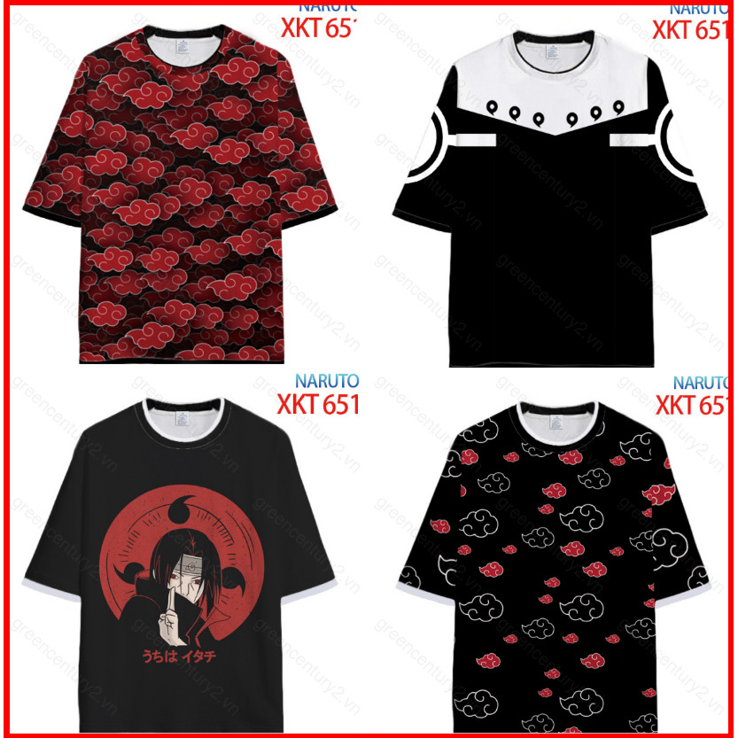Naruto Anime Akatsuki Áo Thun Nữ Tay Ngắn Top Unisex Cosplay Tee Thời Trang Sasuke Itachi Thường Ngà