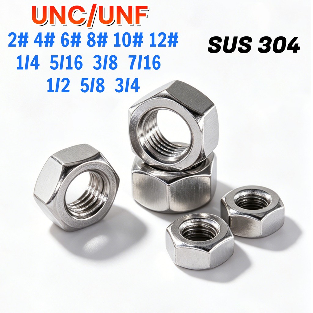 UNC / UNF 304 Thép Không Gỉ Lục Giác Nuts Chủ Đề Mỹ Hex Nuts 2 # -56 4 # -40 6 # -32 8 # -32 10 # -2