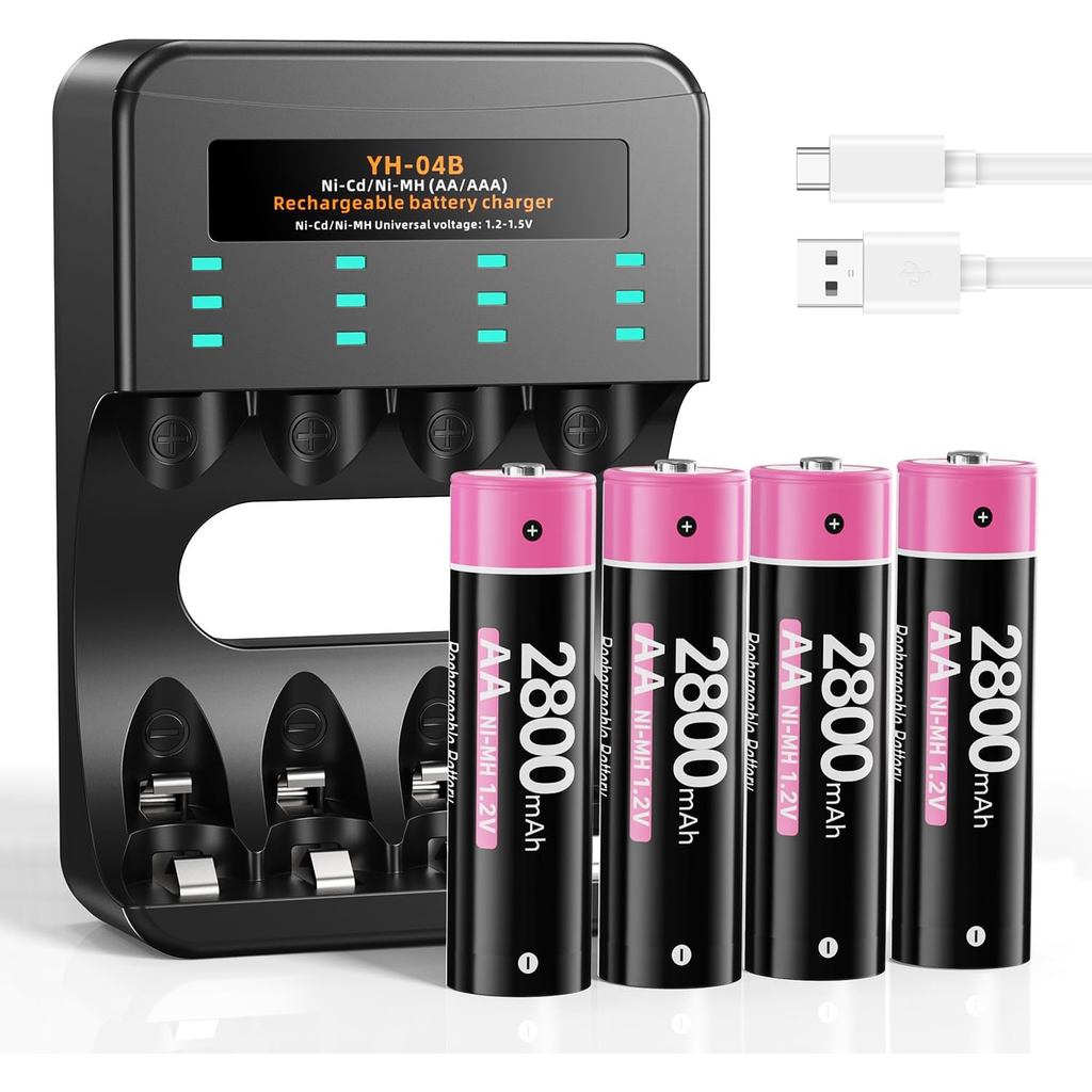 Dành cho Phụ kiện bộ điều khiển Meta Quest 3 / 3s / 2, 4 gói Pin NI-MH 1.2V 2800mAh có bộ sạc cho bộ
