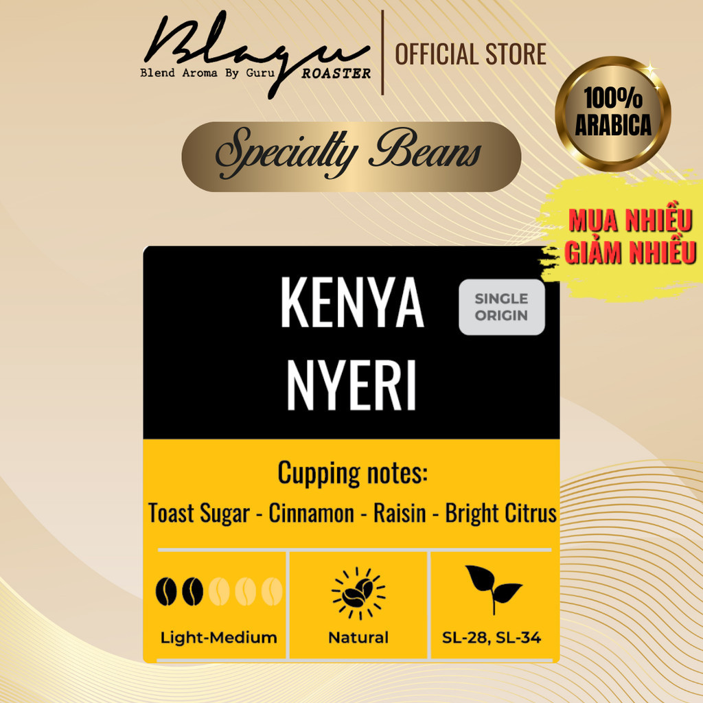 Cà Phê Đặc Sản Blagu - Kenya Nyeri - 100% Arabica - Light Medium - Túi 250gram