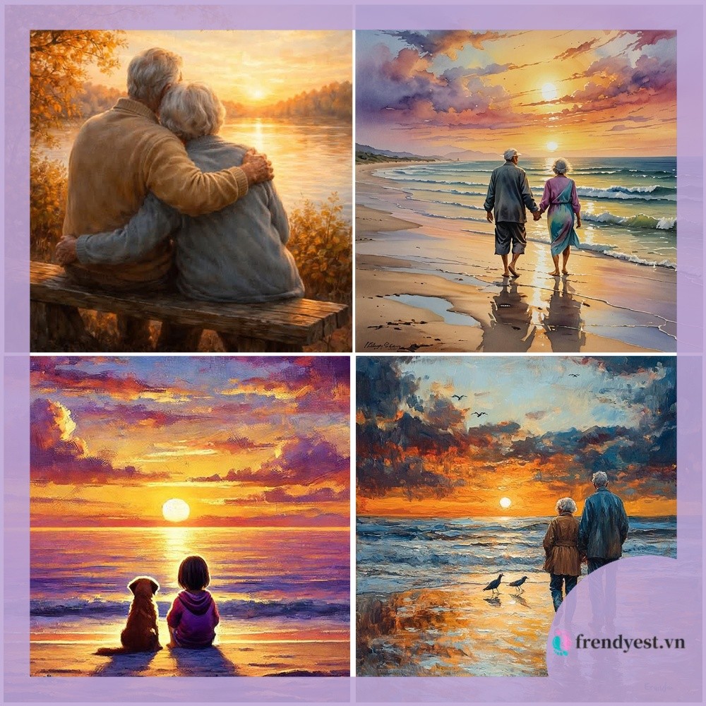 [frendyest.vn] DIY Sunset Back View Paint By Numbers Kit trên Canvas 9,84x9,84inch Không có khung Sơ