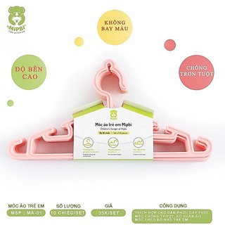 Set 10 móc trẻ em Mipbi (set 10 chiếc) - Rãnh Chống Trượt Xô Quần Áo