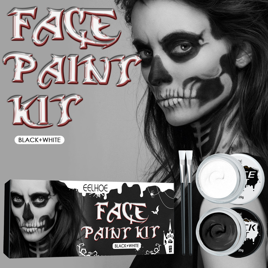 [Sẵn sàng] Halloween Đen Trắng Body Paint Body Paint Body Paint Vampire Zombie Skull Face Makeup Pai