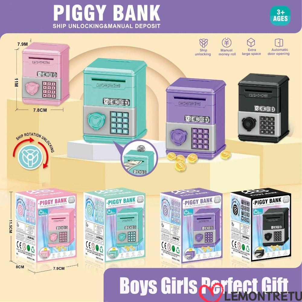 LEMONTREE Đồ chơi trẻ em Heo đất, Hộp tiền tiết kiệm tiền ATM Mini, Mật khẩu trẻ em Đồ chơi tiết kiệ