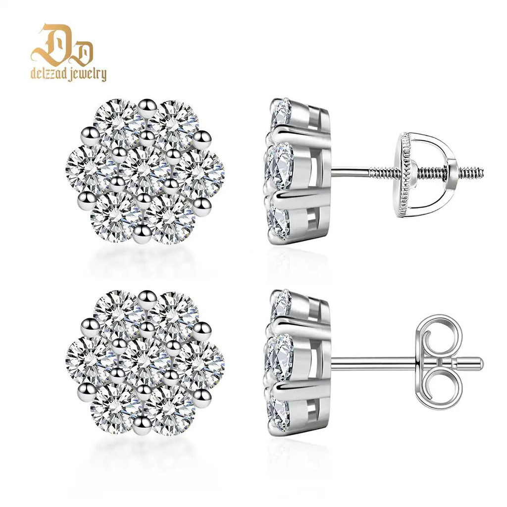 Delzzad18kGold-PlatedFloralStudEarringsHoaLab-CreatedMoissaniteStudEarringScrewBack / ButterflyBackS