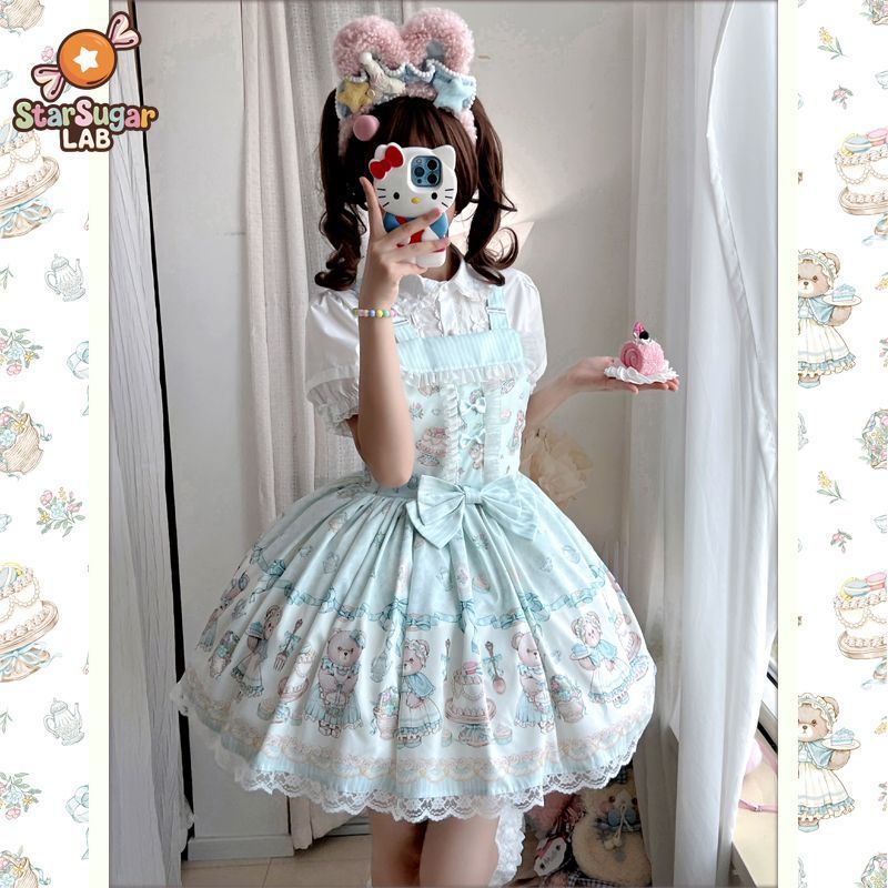 Gấu Món Tráng Miệng lolita lolita Full Style lo Nhật Bản Dây Đeo Chính Hãng Váy Chính Hãng