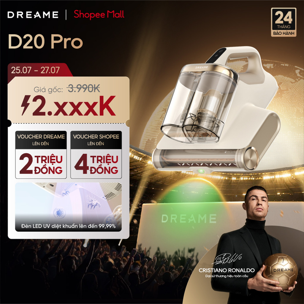 Dreame D20 Pro/ D20 Aura Máy hút bụi giường nệm | công suất định mức 520W | Diệt khuẩn LED UV đến 99,99% | BH 24 tháng
