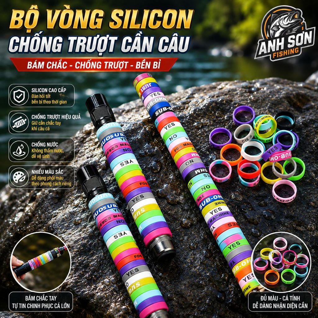 Combo Vòng Nhẫn Silicon Chống Trượt Cho Cần Câu Cá, Ná Cao Su (10–50 Cái)