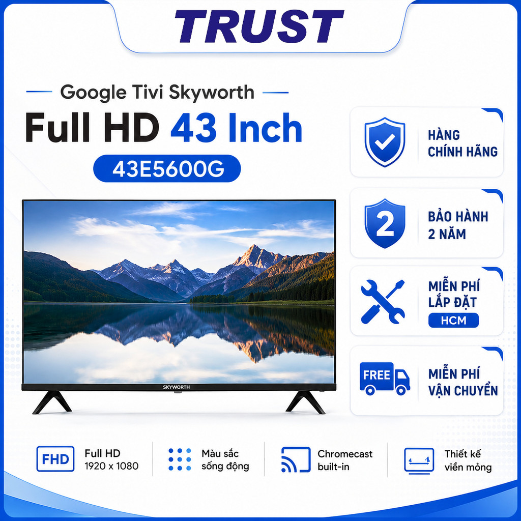 Google Tivi Skyworth Full HD 43 Inch 43E5600G - Chính Hãng | Dolby Audio | HDR10