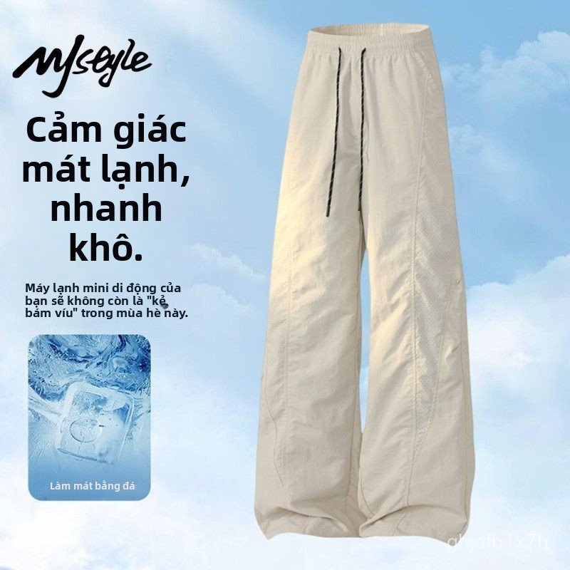 Quần dài thể thao MJSTYLE lụa băng mùa hè rộng rãi phong cách nhật bản ống suông co giãn bán chạy nh