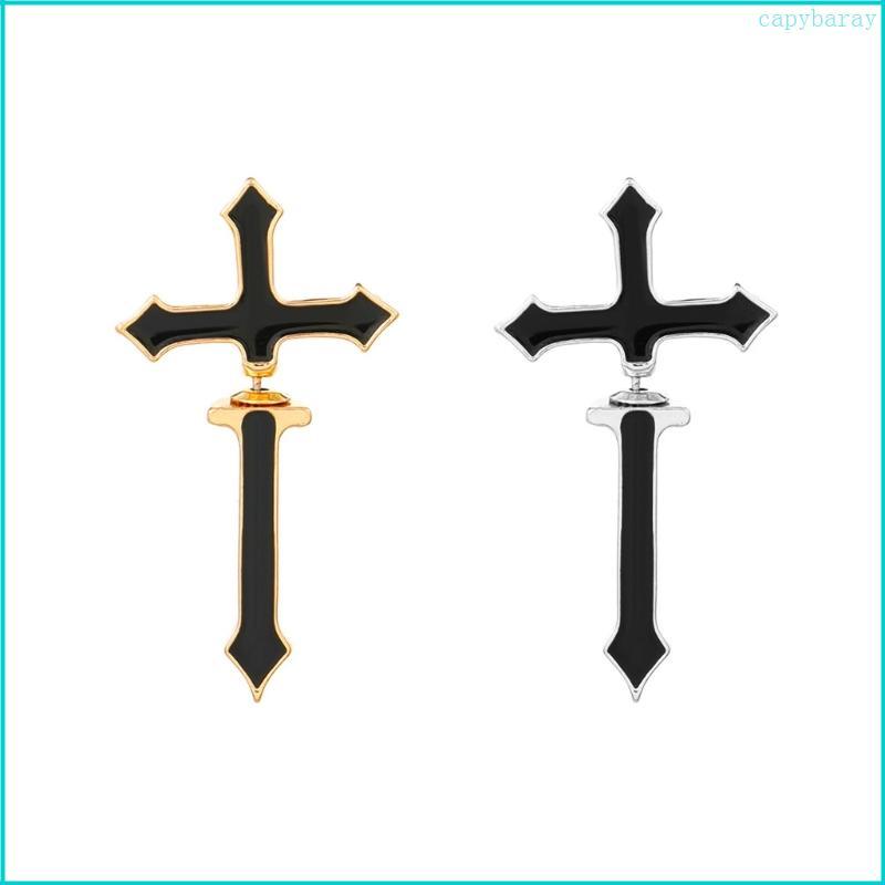 CBY Emamel Cross Ear Jacket Dagger Bông Tai Dagger Bông Tai Mặt Trước Mặt Sau Bông Tai