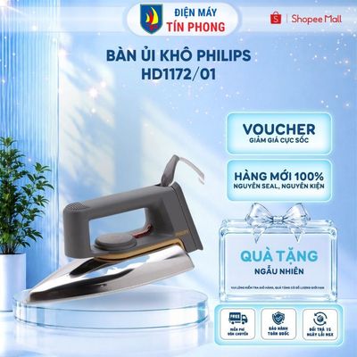 Bàn Ủi Khô PHILIPS HD1172/01 - Bàn Là Mini, Nhỏ Gọn, Mặt Đế Chống Dính - Bảo Hành Chính Hãng