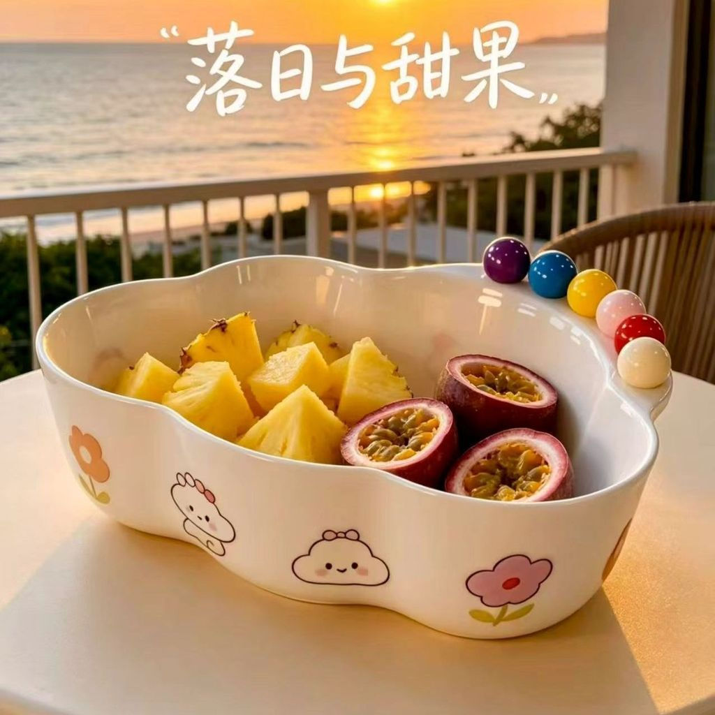 Plastic bowl with fruit plate, exquisite home decor, new material fruit plate, cloud salad bowl, new