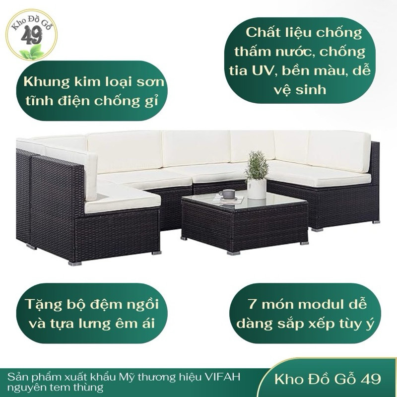 Bộ Sofa Ngoài Trời 7 Món Cao Cấp | Đệm Oeko-Tex | Chống Nước UV | Ghế Sân Vườn Villa Cafe Resort