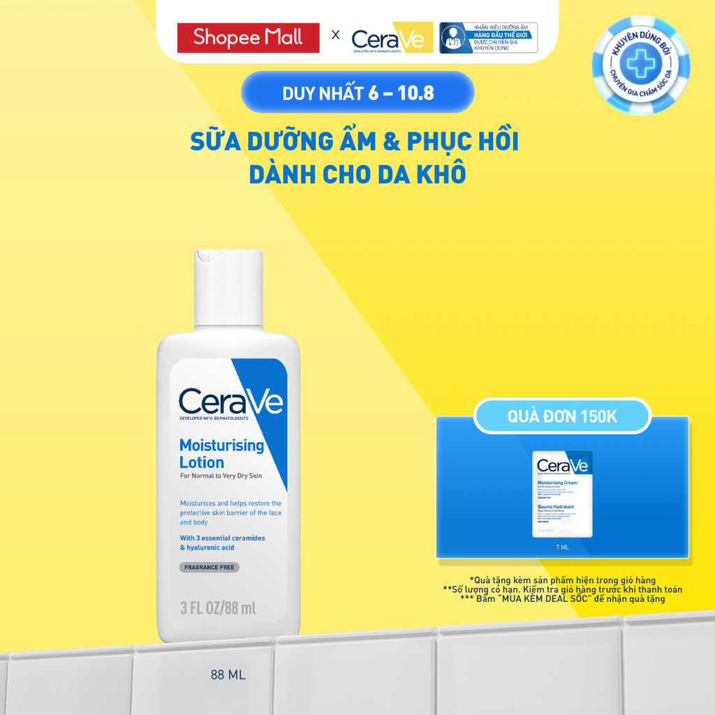 Sữa dưỡng ẩm phục hồi chuyên sâu và giữ da ẩm mịn suốt 48H CERAVE MOISTURISING LOTION 88ML