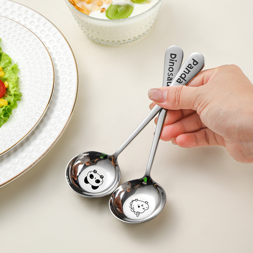 1010 Hoạt Hình Dễ Thương 316 Thép Không Gỉ Đầu Tròn Thìa Canh Lớn Cấp Thực Phẩm Thìa Hộ Gia Đình Cơm