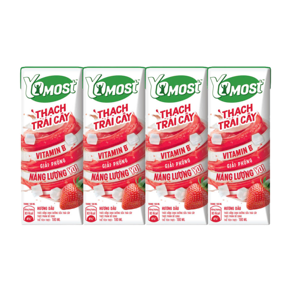Lô 4 sữa chua thạch trái cây Yomost hương dâu hộp 180ml  - 03553