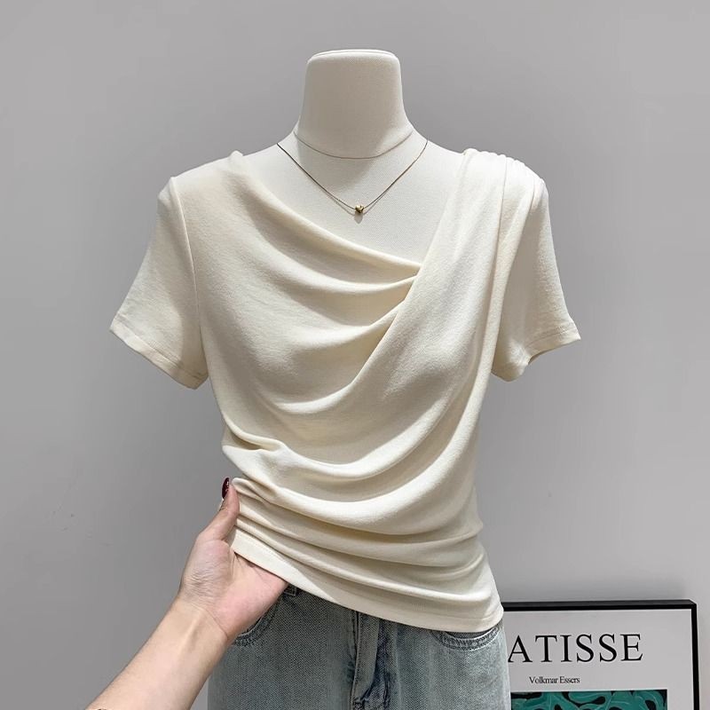 Modal Off-the-Shoulder Áo thun ngắn tay nữ mùa hè 2025 Pure Desire Off-the-Shoulder Gợi cảm Không đề