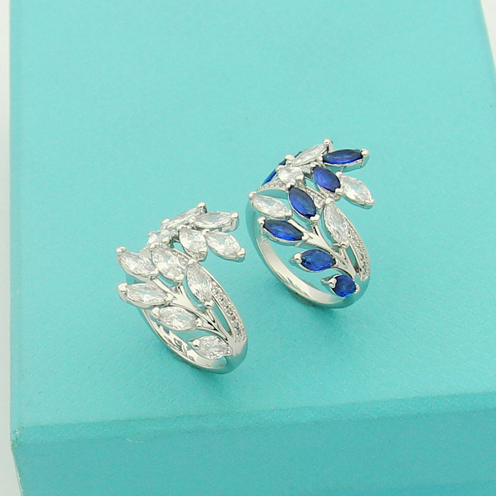 GF9Q Diamond horse ring, letter vine ring, olive eye ring, intertwined leaves, white diamond t Blue