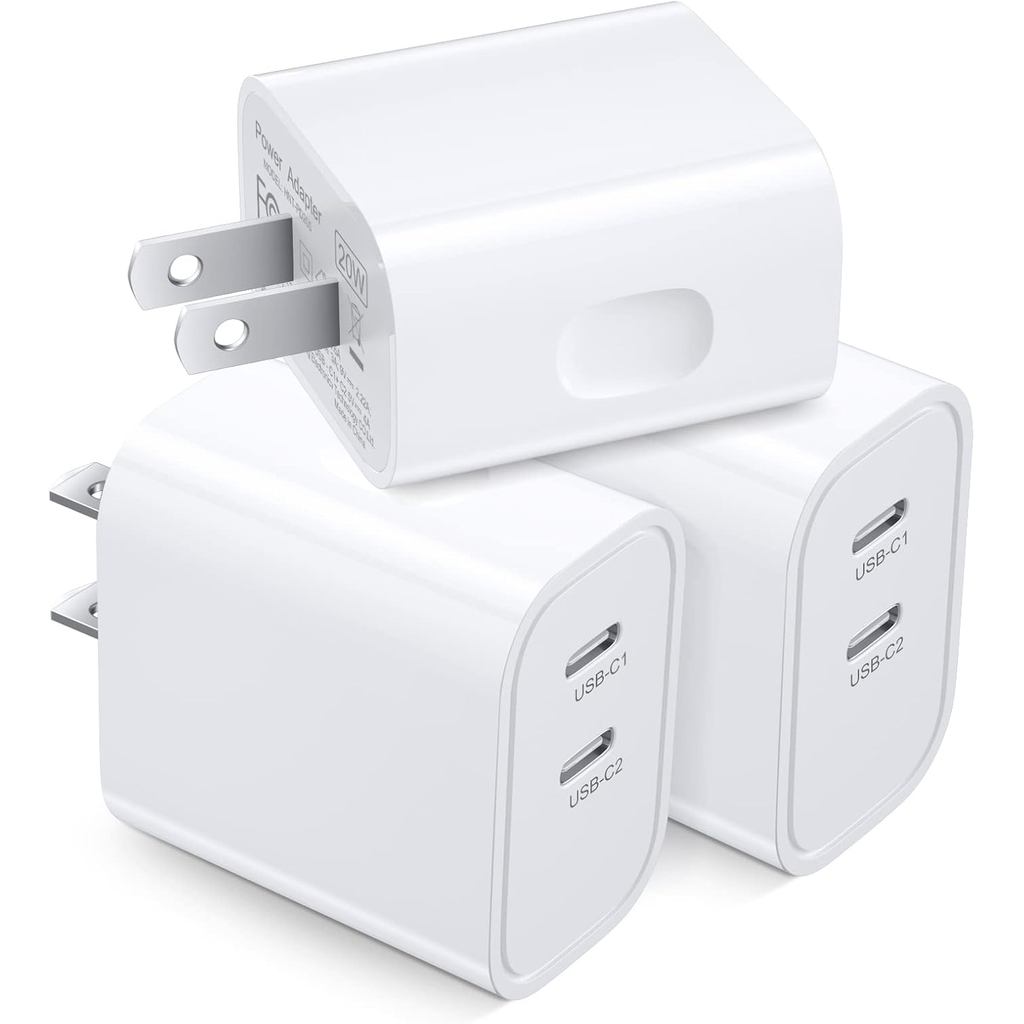 Cục sạc nhanh USB C, bộ 3 cục sạc USB C hai cổng 20W Costyle, cục sạc đôi loại C cho iPhone 17 16 15