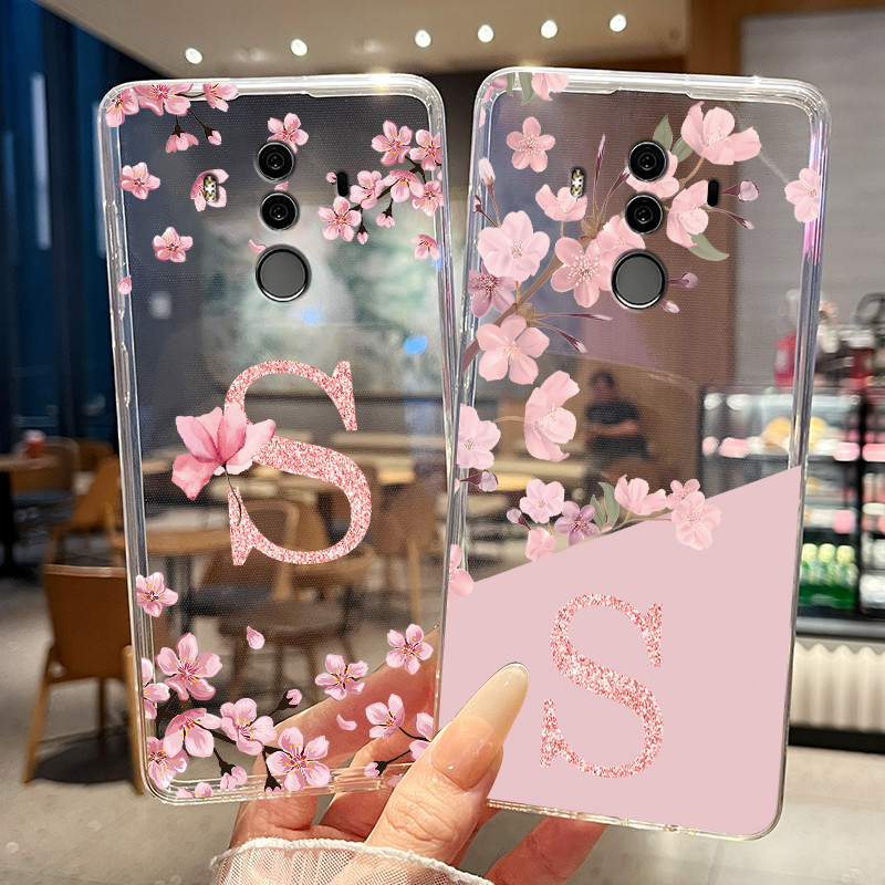 Ốp Điện Thoại Cho Huawei Mate 10 Pro Vỏ Chữ Hoa Trong Suốt Mỏng Silicon Mềm Cặp Đôi Vỏ Huawei Mate10