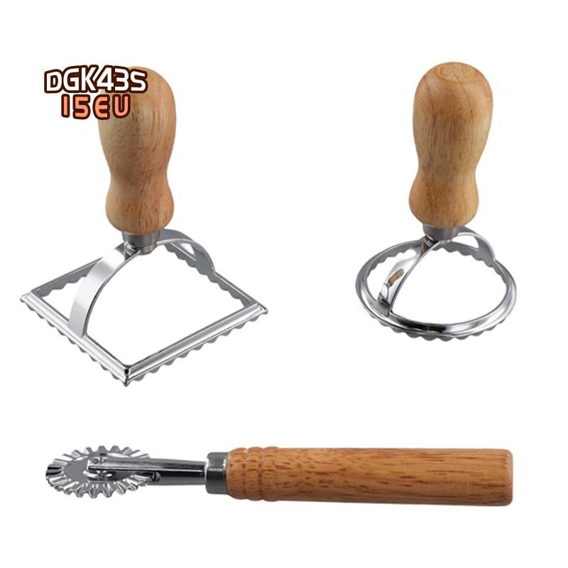 3 Máy Cắt Tem Ravioli Có Bộ Bánh Xe Con Lăn, Khuôn Có Tay Cầm Bằng Gỗ Cho Pasta, Bánh Bao Lasagna, B