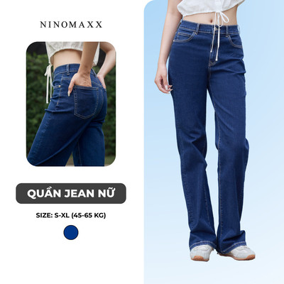 Quần Jean Nữ Ninomaxx Lưng Cao Ống Suông RAWCORE DENIM Chất Cotton Co Giãn Nhẹ 2508023