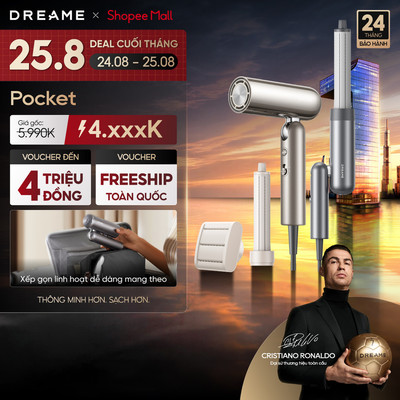 Dreame Pocket AHD51 Máy sấy tóc ion âm | thiết kế gấp gọn | tích hợp 2 đầu tạo kiểu tóc | BH 24 tháng