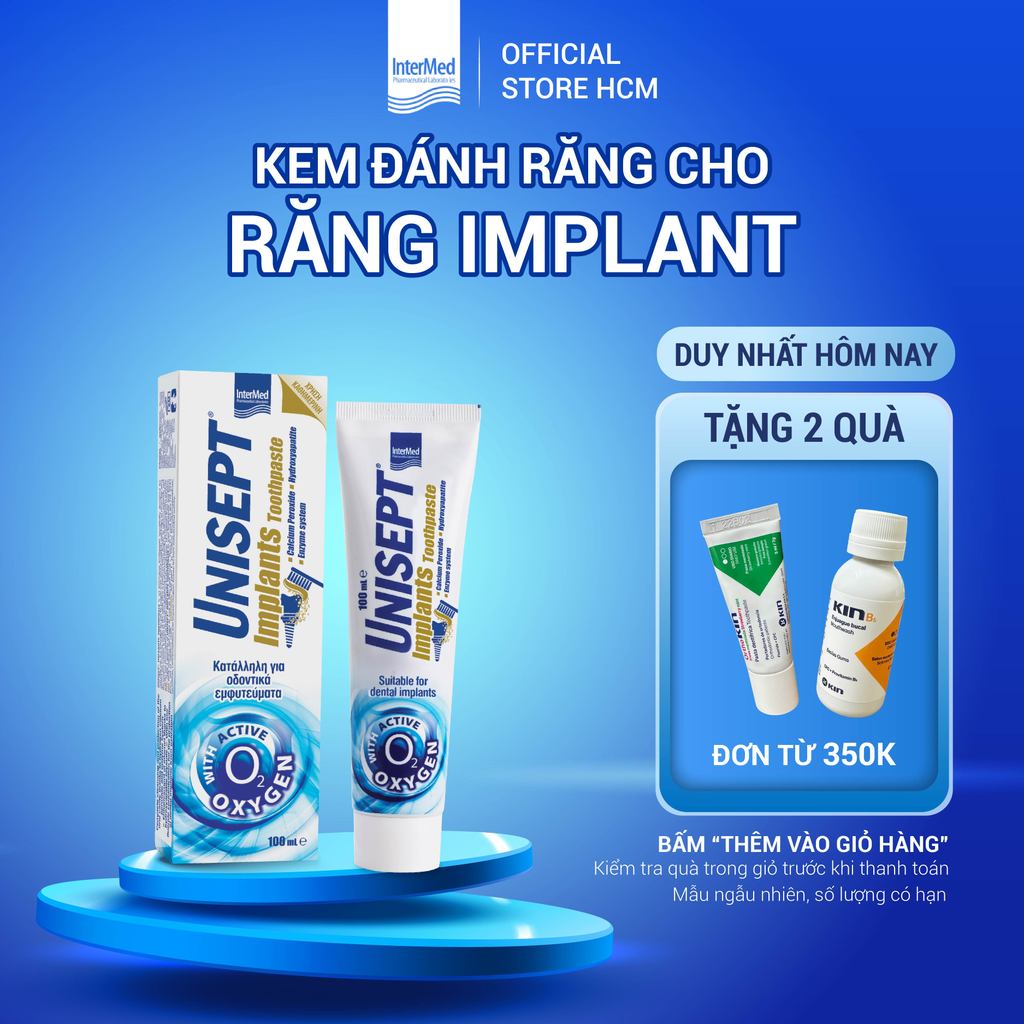 Kem Đánh Răng Unisept Implant Ngừa Hôi Miệng, Viêm Quanh Implant, Viêm Lợi, Răng Sứ, Tuýp 100ml - In