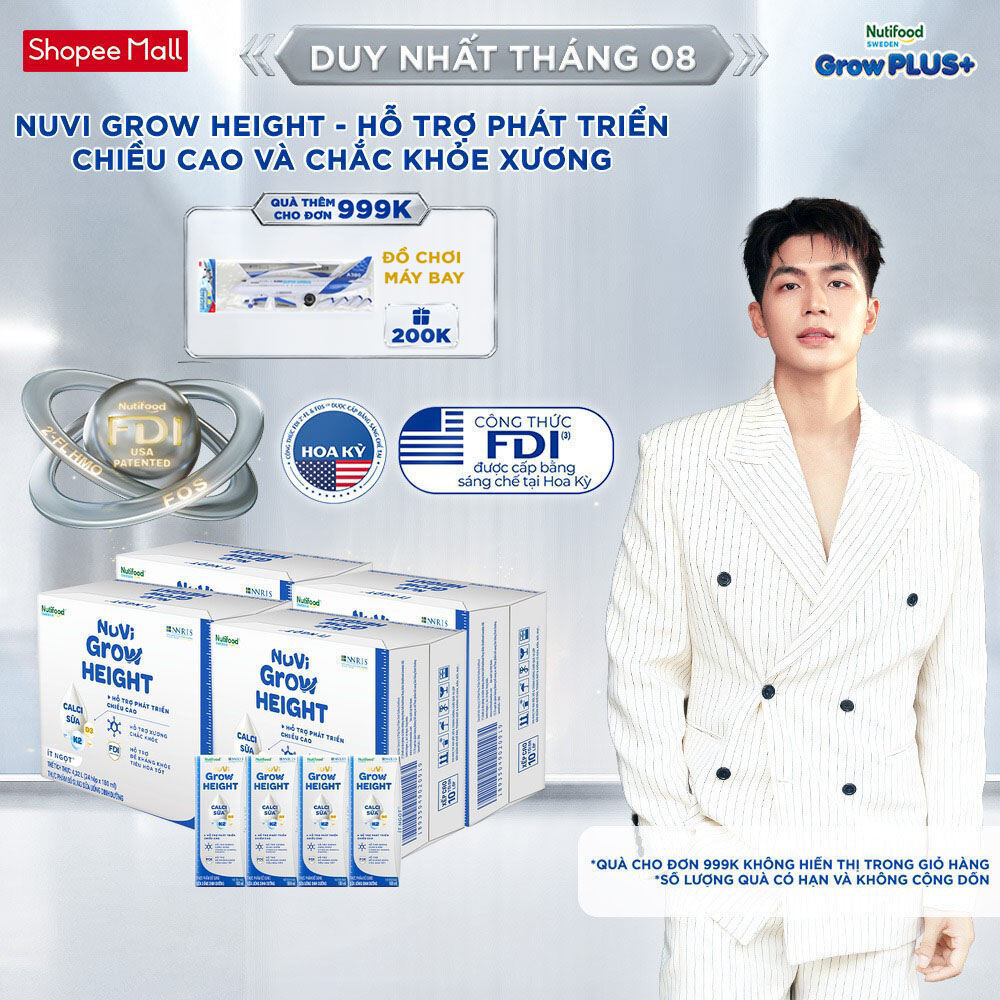 Combo 4 Thùng 24 hộp SBPS Nuvi Grow Height 1+ hỗ trợ phát triển chiều cao hộp 180ml