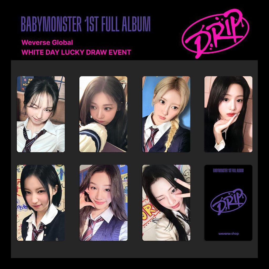 BABYMONSTER BABYMONSTER ASA TRẮNG Ngày lễ tình nhân Thẻ may mắn DRIP Thẻ ảnh Weverse NGÀY TRẮNG 8.20