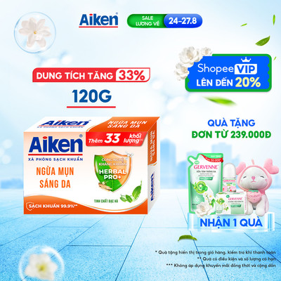 [TĂNG 33% DUNG TÍCH] Xà phòng Aiken sạch khuẩn Ngừa Mụn Sáng Da chiết xuất Bạc Hà 120g