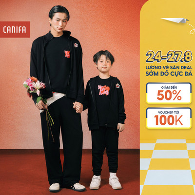 Áo khoác nỉ có mũ unisex trẻ em CANIFA áo khoác hoodie khóa kéo dài tay Ngọ Nguậy 3OT25W007