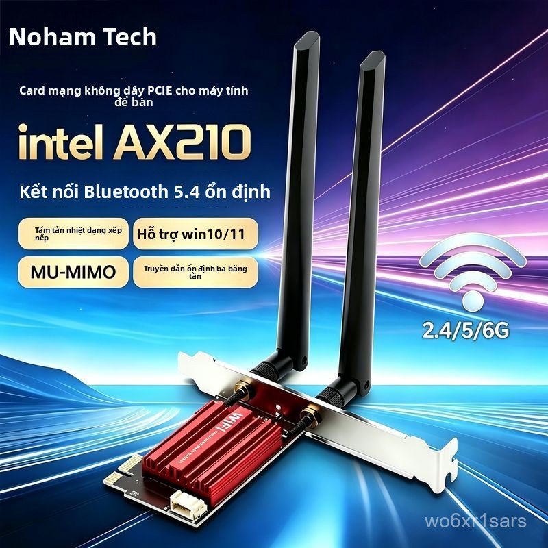 Card Wi-Fi Intel AX210 5374M Bluetooth 5.4 ba băng tần 5G PCIe cho PC cao cấp