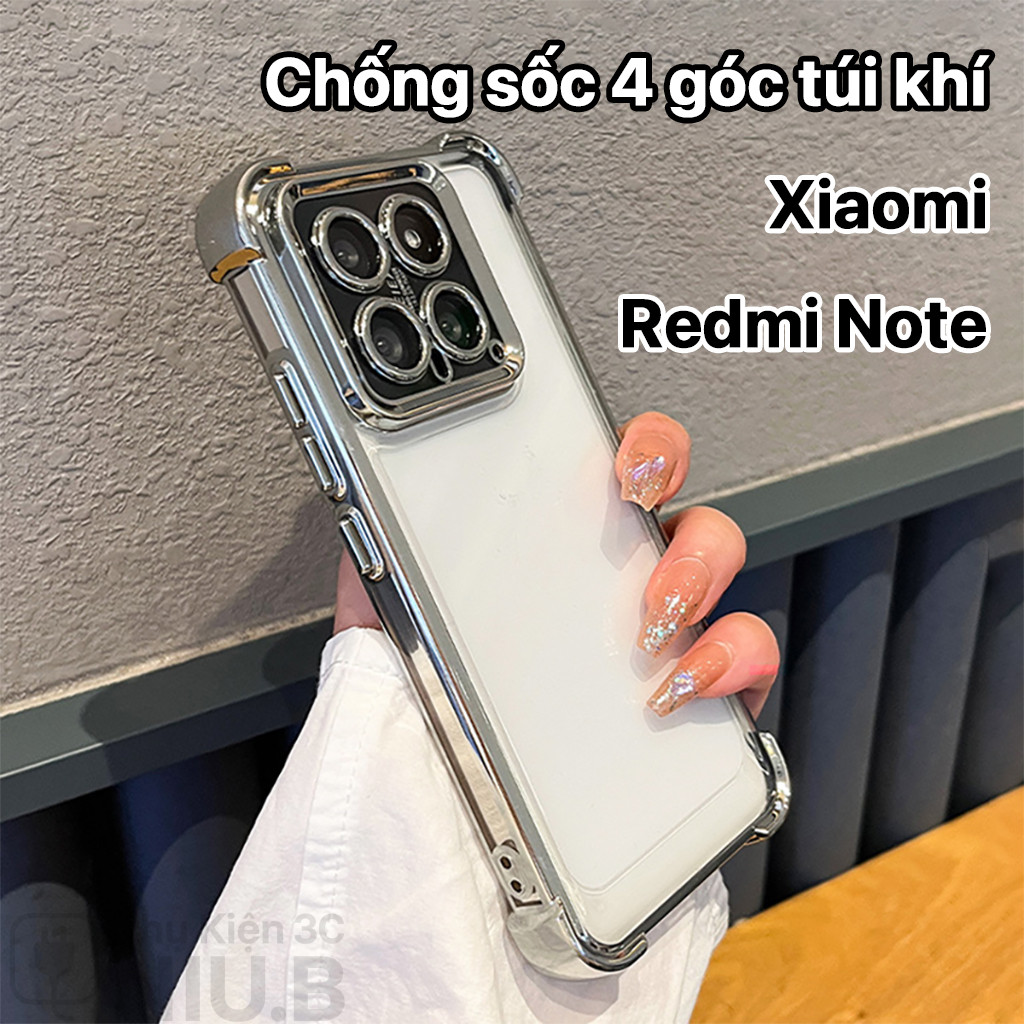 Ốp lưng điện thoại trong suốt chống sốc túi khí 4 góc cho Xiaomi 15T 15 14T 14 13T 13 Pro Redmi Note