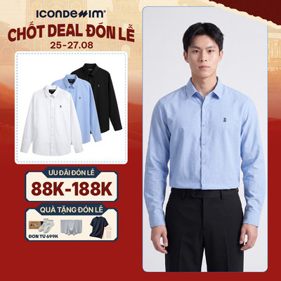 Áo Sơ Mi Oxford Nam Tay Dài ICONDENIM Blank Color Embroider Form Slim SMID0144