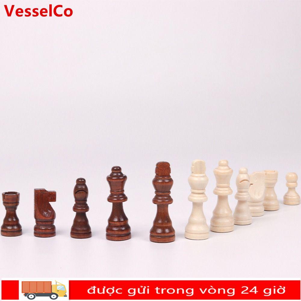 VESSELCO Bộ quân cờ vua gỗ 32 quân, quân cờ vua gỗ, chỉ gồm quân cờ, không kèm bàn cờ, cao cấp