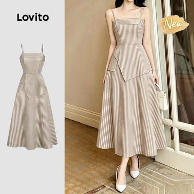 (New Arrival) Lovito Đầm kaki thanh lịch giả 2trong1 họa tiết Xuân/Hè cho nữ L199ED570