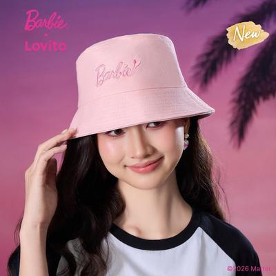 (New Arrival) Barbie™ X Lovito Nón Lưỡi Trai Polyester Đen Thêu Họa Tiết LBL5AD042